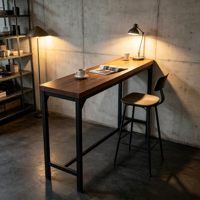 Table console industrielle haute pour bar, plateau en bois, structure métallique, table de bar longue et étroite pour la maison, la cuisine, le café