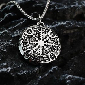 Nordic Vintage Men's Stainless Steel Compass Rune Pendant Necklace Gift For Clothing Matching - Product Image 1