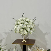 Bola Bunga Hydrangea Mawar Sutra Putih 50cm, Rangkaian Bunga Artifisial Lepas Pasang, Dekorasi Tengah Meja Pernikahan