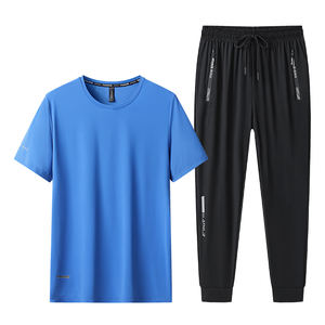 Ensemble de sport décontracté d'été pour hommes, séchage rapide, en soie glacée, tendance simple, deux pièces, t-shirt et short de course et fitness - Product Image 2