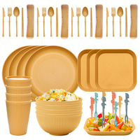 Ensemble De vaisselle en paille De blé, vaisselle écologique, fourchette, tasse, bol