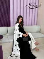 Abaya pour femmes Hafizah, imprimée en noir et blanc, manches longues, longueur au sol, robe de prière musulmane, OEM personnalisé