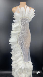 โนแวนซ์ เท<span class=keywords><strong>รน</strong></span>ด์ใหม่มาแรงประจำปี <span class=keywords><strong>2022</strong></span> ชุดเดรสคลับสีขาวประดับขนนก คริสตัลวิบวับ และไข่มุก <span class=keywords><strong>แฟ</strong></span>ชั่นชุดราตรีแบบผูกคอ ผ้าตาข่าย ชุดออกงานพรอม - Product Image 4