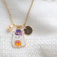 Collier fantôme personnalisé haut de gamme QIUHAN, gravé avec initiales, perles émaillées, cadeau d'Halloween mignon, faible MOQ