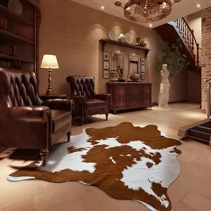 Best Price Customized Shape Animal Skin Faux Fur Cow Gold Powder Effect Printed Cowhide Rug