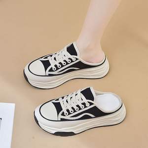 Nouvelles pantoufles à bout rond à semelle épaisse pour femmes chaussures en toile blanche chaussures de plage une pièce - Product Image 3