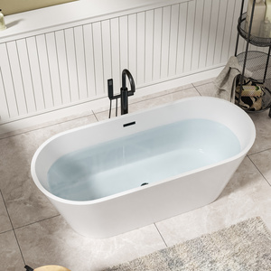 Ons Voorraad Eigentijdse Witte Badkuip Met Matzwarte Overloop En Afvoer 67 "Acryl Vrijstaande Badkuip Met Gratis Verzending - Product Image 4