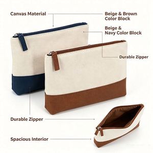 Pochette de maquillage en toile patchwork avec logo personnalisé, vente en gros, fermeture éclair, pour le rangement en voyage - Product Image 4