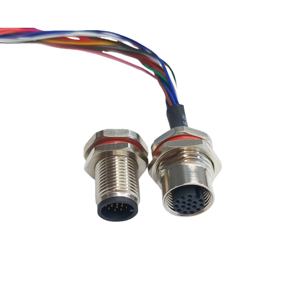 Conector de aviación de acero inoxidable HUA M12 IP68 impermeable de cobre 4A de 17 pines y 17 núcleos, con terminales macho y hembra de brida para alimentación - Product Image 1
