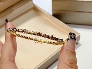 ทอง18K แข็งสีเหลือง VS เพชรเจ้าหญิงตัดไพลิน<span class=keywords><strong>ทับทิม</strong></span>รุ้งกำไลผู้หญิงหรูหราการออกแบบล่าสุดเสน่ห์บางกำไล - Product Image 6