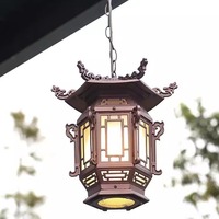 Lanterne antique de style national, lustre LED en aluminium brun foncé, lampe de palais, pavillon chinois hexagonal, lumière classique de balcon
