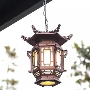 Lampadario LED in Alluminio Marrone <span class=keywords><strong>Scuro</strong></span> Stile Nazionale Antico, Lampada <span class=keywords><strong>da</strong></span> Palazzo, Luce Classica per Balcone Esagonale Cinese - Product Image 1