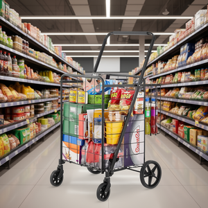 Carrito de Compras Plegable de Malla Resistente con Capacidad para 110 Libras, Cestas Dobles y Ruedas Giratorias de 360° - Product Image 2