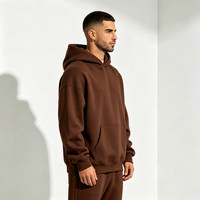 Hoodie Pria Cokelat Tua Ukuran Besar Bahan Fleece Tebal, Sweatshirt Berkerudung Bordir Logo Kustom Ramah Lingkungan OEM