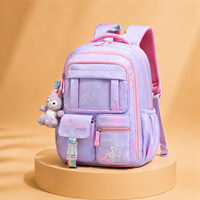 Mochila Escolar para Niñas 2026, con Abertura Tipo Refrigerador, Impermeable, Degradado Rosa, Kawaii, con Colgante de Peluche