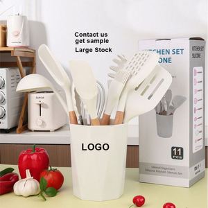 11pcs High-Temperature Silicone Kitchen Utensil Set Wooden Handle Non-Stick Frying Spatula Soup Spoon Kitchenware Cooking <b>Tool</b> - Product Image 1