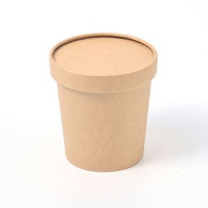 Conteneur alimentaire rond en papier kraft, impression de logo personnalisée, bol à salade jetable avec couvercle, 8 oz-32 oz, camping, petit-déjeuner, emballage à emporter - Product Image 1