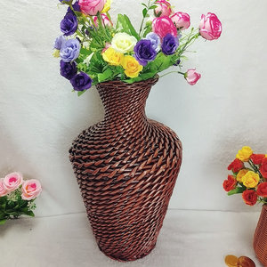 Handmade Rattan <b>Vase</b> Round Tabletop Decorative Flower Basket For Home Desktop Use - Product Image 3
