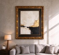 Moulure en Bois Massif pour Cadre Photo 61x46mm, Profil Gaufré Noir et Or, pour Peinture à l'Huile et Décoration Murale