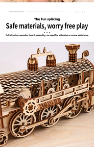 Rompecabezas 3D de Locomotora de Vapor de Madera - Juguete Educativo y de Bricolaje de 101-500 Piezas, Dificultad 3 Estrellas, Decoración Estática para Mayores de 8 Años - Product Image 4