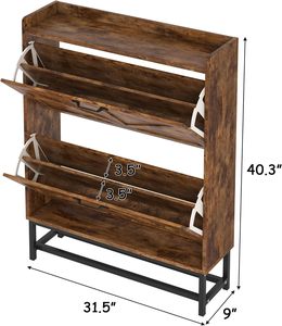 Mueble Zapatero con 2 Cajones Abatibles, Zapatero Moderno para Entrada o Pasillo, Armario Práctico para Almacenamiento de Calzado, Marrón Rústico - Product Image 3