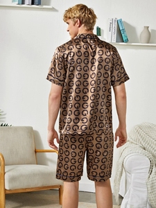 Nouvelle Collection Été – Ensemble <span class=keywords><strong>Pyjama</strong></span> Homme Décontracté en Soie Satinée à Imprimé Léopard avec Passepoil Contrastant, Séchage Rapide et Respirant - Product Image 2