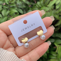 Boucles d'oreilles vintage à la mode en perles, unisexes, pour usage quotidien, géométriques en forme de cœur, plaquées or 18 carats, avec pendentif en zircon, idées cadeaux