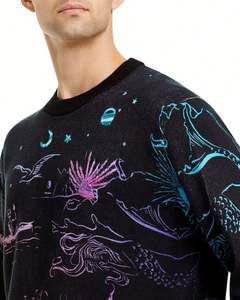 Suéter de manga larga de punto estampado de algodón personalizado de alta calidad Suéter de nebulosa Suéter de cuello redondo - Product Image 4