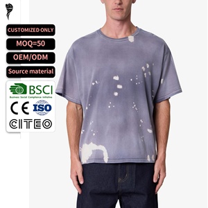 T-shirt Homme Violet Effet Délavé et Salissures, Coupe Oversize, Manches Courtes, Style Streetwear, Personnalisable OEM - Product Image 1