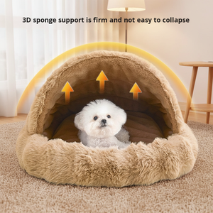 半封闭式毛绒猫床，适合小型犬和猫，厂家直供狗屋 - Product Image 2