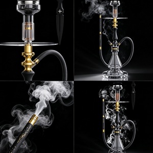 Set de Narguile/Shisha de Aluminio y Vidrio Negro Dorado con Manguera, Cazoleta y Herramientas para Bar o Regalo - Product Image 6
