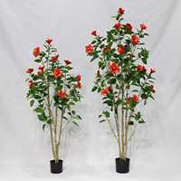 Arbre d'hibiscus artificiel de 150 cm, plante en pot artificielle, fleur rouge en soie, décoration florale pour l'intérieur, la maison, le bureau