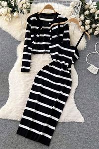 <b>Long</b> Sleeve Striped Spaghetti <b>Slip</b> Autumn Digital Printing Natural Waist Acrylic Crocheted Knitted Breathable Eco-Friendly Dress - Product Image 6