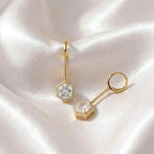 Natural White Topaz Cubic Zirconia Hexagon <b>Dangle</b> <b>Earrings</b> Elegant Clear Gemstone Drop <b>Earrings</b> in 925 Sterling Silver Fine - Product Image 5