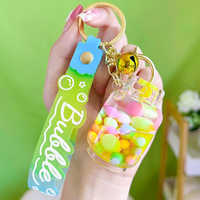 Nouveau acrylique veilleuse flottant Boba porte-clés mobile liquide lait thé tasse porte-clés sac pendentif Boba porte-clés