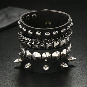 <span class=keywords><strong>Bracelet</strong></span> rond en <span class=keywords><strong>cuir</strong></span> noir pour femmes et hommes, style punk, clouté, bracelets à la mode, bracelets modernes - Product Image 3