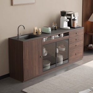 Meubles de cuisine salle à manger de style moderne Buffet armoire console avec support de table Buffet en bois brun avec lavabo - Product Image 1