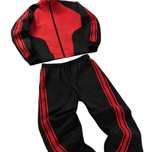 Red <b>Black</b> Unisex Tracksuit Set Full Zip Sporty <b>Jogger</b> Pants Color Blocking Breathable Polyester Autumn Activewear - Product Image 1