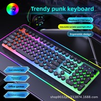 Clavier filaire de jeu T-WOLF T11, 104 touches, touches rétro-rondes, clavier LED de jeu, style punk, sensation mécanique