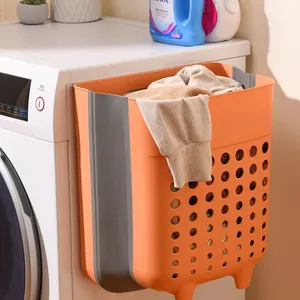 Plastic Bucket Hamper Collapsible Baby Clothes Organizer Storage Dirty Laundry Baskets