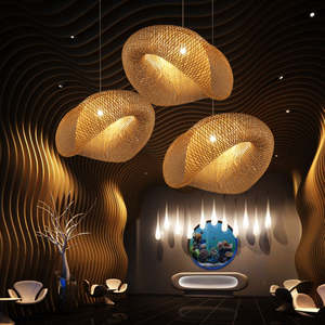 Bambú tonos tejido luz hogar exterior Interior retro artesanía bambú sombra tejida luz colgante - Product Image 2