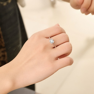 Moissanite Ring Geometric Four Prong Hollow Zircon <b>Simulated</b> <b>Diamond</b> Open Band For Women Engagement Jewelry - Product Image 5