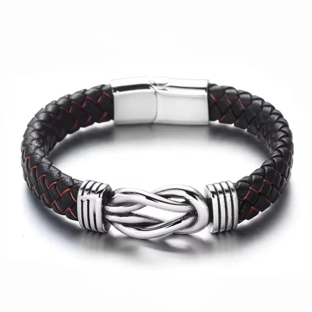 Bracciali da uomo di lusso in vera pelle di seta intrecciata gioielli maschili 316L in acciaio inossidabile polsino bracciale da donna braccialetti