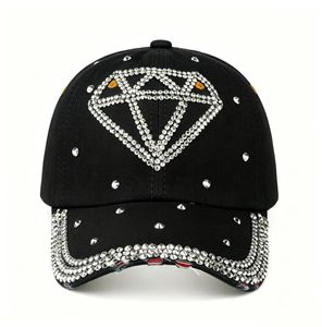 Casquette de baseball en jean tendance ornée de strass étincelants, effet vieilli, cloutée, en coton délavé, protection solaire extérieure - Product Image 3