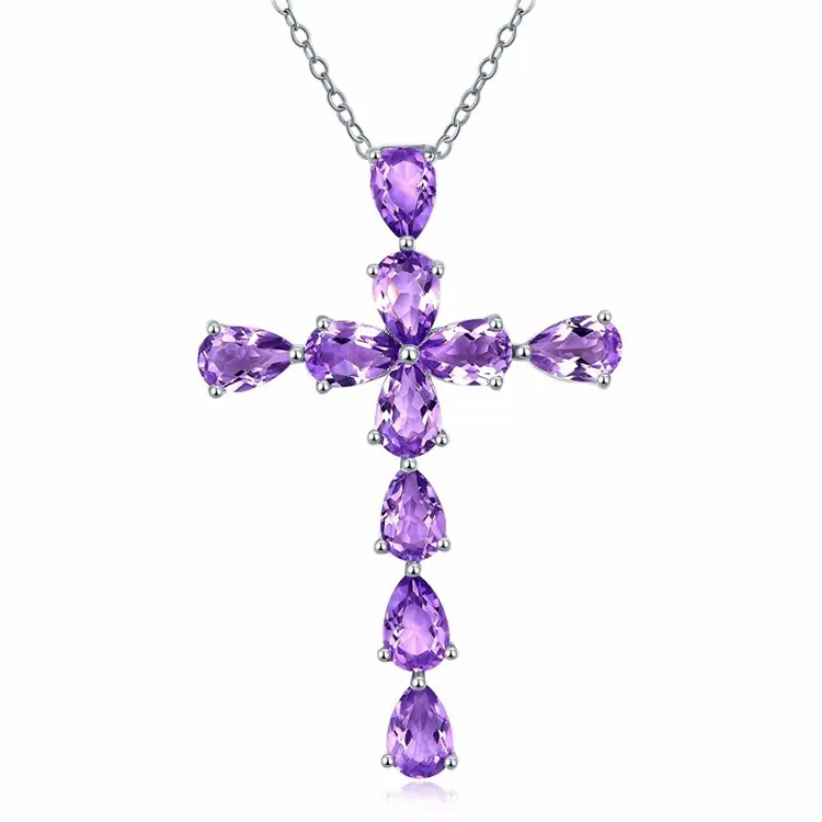 Pendentif croix en argent sterling 925 avec cristal violet pour collier de clavicule de femme