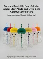 Tasse à café en verre avec couvercle et paille, motif ours en peluche, collection rentrée scolaire, vente en gros populaire en boîte