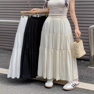 Vente chaude décontracté a-ligne jupe taille haute robe adaptée pour les femmes jupe plissée de couleur unie - Product Image 1