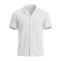 Chemises à manches courtes en lin/coton à col cubain pour hommes, style sportif uni, coupe ample, pour le printemps et les vacances à la plage