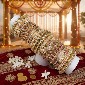 Charming Kundan Meenakari and Pearl <b>Bangles</b> <b>Set</b> Designer Glam Finish Jewelry for Women Perfect for Weddings - Product Image 3