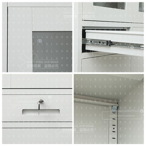 Có thể điều chỉnh Kệ 2 đôi Swing Glass nửa lưu trữ đồ nội thất văn phòng nhà kim loại thép-cửa tập tin tủ với hai ngăn kéo giữa - Product Image 4